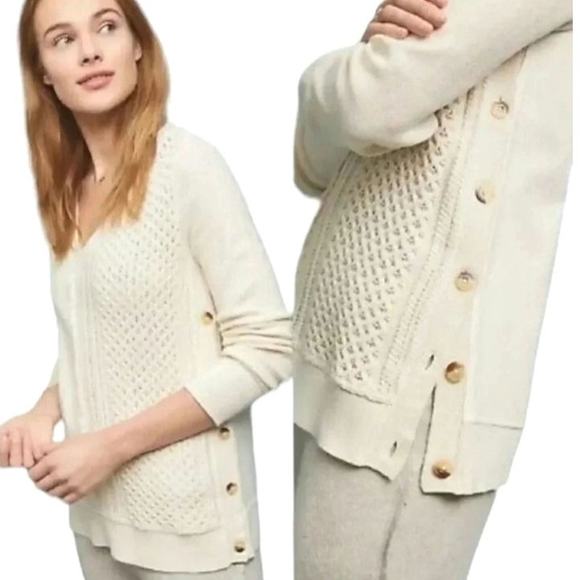 Saturday Sunday For Anthropologie Arcana Sweater Ivory Size S‎ Side Buttons - Picture 1 of 5